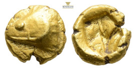 Mysia, Kyzikos EL Hemihekte 1/12 Stater. Circa 600-550 BC. (1.26g, 8.6mm) Head of tunny left with closed mouth, Whirl or swastika within incuse punch....