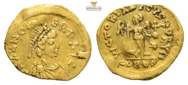 Zeno. Second reign, AD 476-491. AV Tremissis (1.29g, 8.7mm) Constantinople mint....