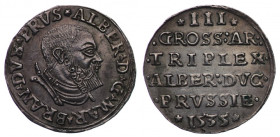 Prusy, Albrecht Hohenzollern, Trojak Królewiec 1535 - PIĘKNY R
