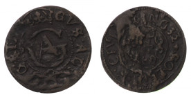 Panowanie Szwedów, Gustaw II Adolf,Szeląg, 1633 - Elbląg - Przebitka R