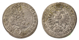 Śląsk, Brzeg, Leopold I, 3 Krajcary 1696 CB