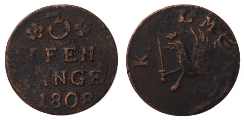 Pomorze, Gustaw IV Adolf, 3 fenigi 1808, Strzałów 
Grade: VF