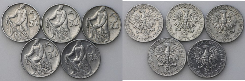 Poslka, PRL , 5 złotych 1971, Rybak - zestaw 5 sztuk 
Grade: ~