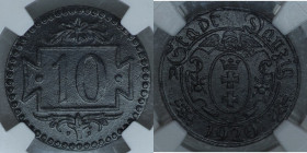 Wolne Miasto Gdańsk, 10 fenigów 1920, małe cyfry nominału - DOUBLE STRUCK ROTATED, UNIKAT !!!
