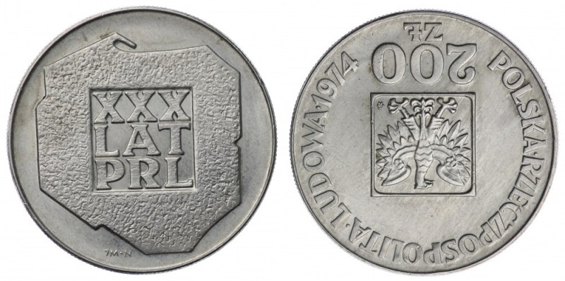 Polska, PRL, 200 złotych 1974 XXX lat PRL - odwrotka 
Grade: AU