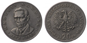 PRL, 20 złotych 1976, Marceli Nowotko, bez znaku mennicy - ekstremalnie rzadka odmiana