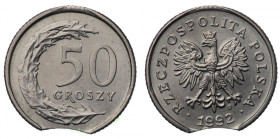 Polska, III RP, 50 groszy 1992 - końcówka blachy
