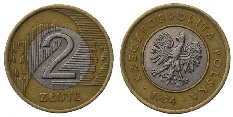 Polska, III RP, 2 złote 1994 - skrętka 
Grade: VF+