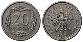 Polska, III RP, 20 groszy 2001 - destrukt, podówjne obrzeże