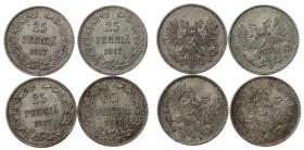 Finlandia, 25 pennia 1917 - zestaw 4 sztuk