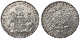 Niemcy, Miasto Hamburg, 3 Marki 1909 J