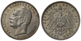 Niemcy, Wielkie Księstwo Badenii, Fryderyk II, 3 Marki Karlsruhe 1909 G