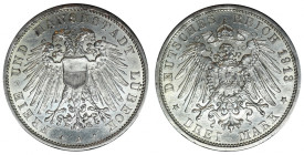 Niemcy, Miasto Lubeka, 3 Marki Berlin 1913 A