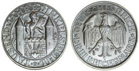 Niemcy, Republika Weimarska, 3 Marki Monachium 1928 D - 1000-lecie Dinkelsbühl - rzadkie, menniczy ideał !