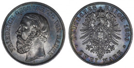 Niemcy, Badenia, Fryderyk, 2 marki 1880 G, Karlsruhe - bardzo rzadkie