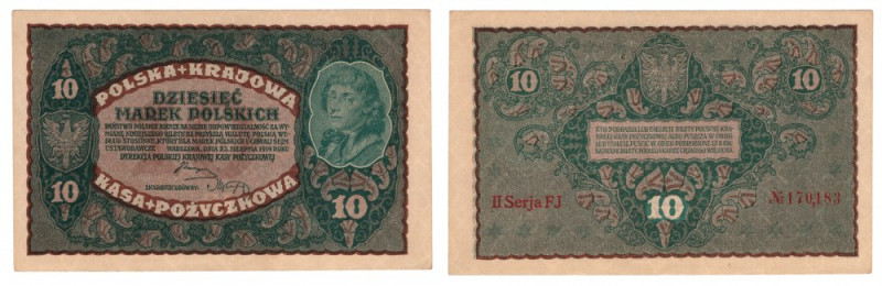 Polska, 10 marek polskich 1919, II Serja FJ 
Grade: AU
