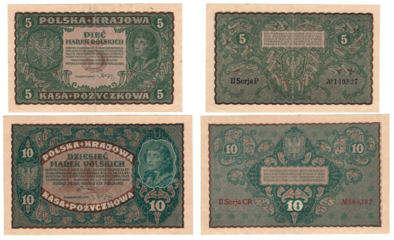 Polska, 5 i 10 marek polskich 1919 
Grade: XF-/VF+