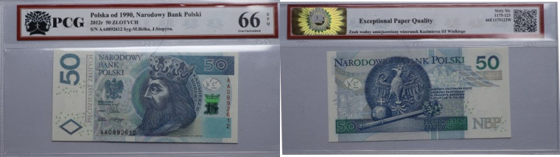 Polska, III RP, 50 złotych 2012, seria AA 
Grade: PCG 66 EPQ