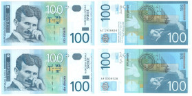 Serbia, 100 dinara 2003 (pamiątkowa) i 100 dinara 2004 (niski numer AA 0009528) - zestaw 2 sztuk