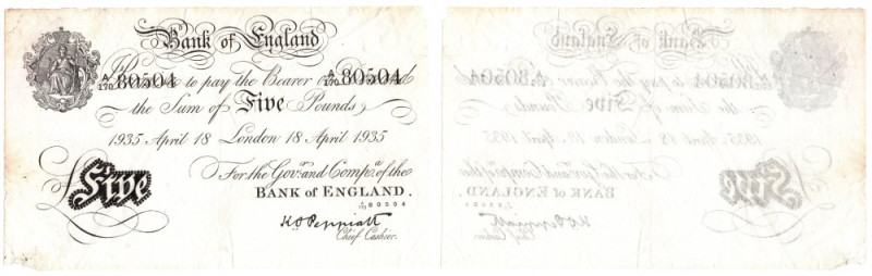 Wielka Brytania, 5 Pounds, 1935 - fałszerstwo Operacja 'Bernhard' 
Grade: VF