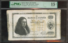 500 Pesetas. 1 de Abril de 1880. Sin serie. (Edifil 2023: 280, Pick: 22). Extraordinariamente raro, mínimamente reparado y algunas erosiones normales ...