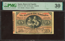 25 Pesetas. 1 de Enero de 1884. Sin serie. (Edifil 2023: 282, Pick: 24). Inusual, especialmente sin reparaciones. MBC+. Encapsulado PMG30. Ex-colecció...