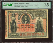 1000 Pesetas. 1 de Enero de 1884. Sin serie. (Edifil 2023: 286, Pick: 28). Extraordinariamente raro especialmente sin ninguna reparación. MBC+. Encaps...