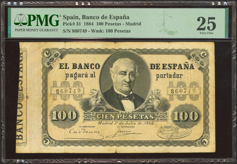 100 Pesetas. 1 de Julio de 1884. Sin serie. (Edifil 2023: 289, Pick: 31). Raro, ...