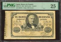 100 Pesetas. 1 de Julio de 1884. Sin serie. (Edifil 2023: 289, Pick: 31). Raro, especialmente sin reparaciones. MBC+. Encapsulado PMG25.