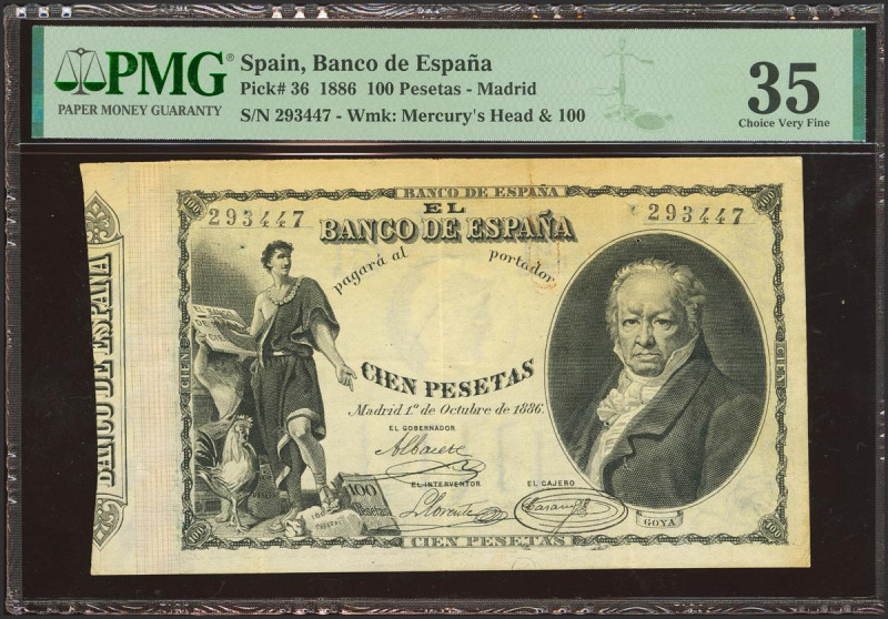 100 Pesetas. 1 de Octubre de 1886. Sin serie. (Edifil 2023: 294, Pick: 36). Muy ...