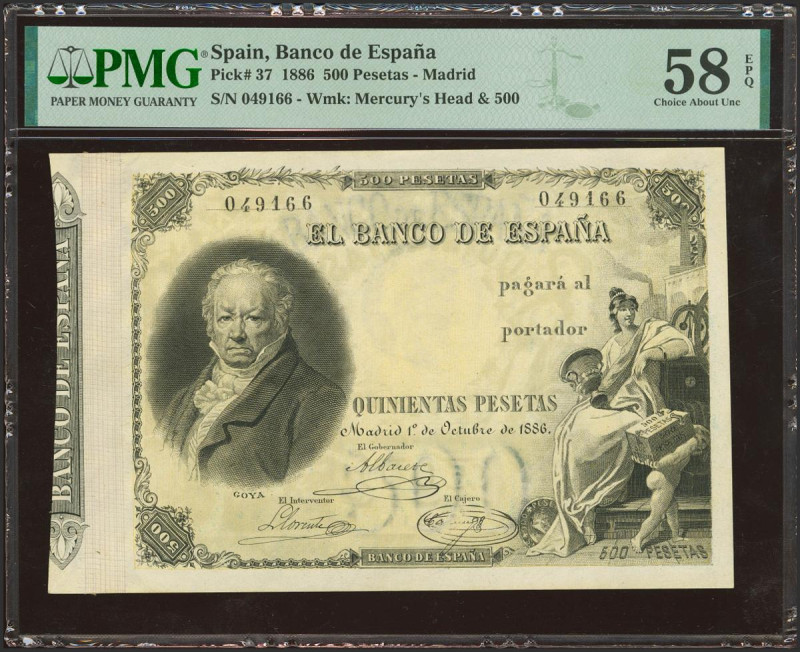 500 Pesetas. 1 de Octubre de 1886. Sin serie. (Edifil 2023: 295, Pick: 37). Extr...