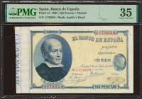 100 Pesetas. 24 de Julio de 1893. Sin serie. (Edifil 2023: 302, Pick: 44). Raro, mínimamente reparado. MBC+. Encapsulado PMG35 (minor repair).
