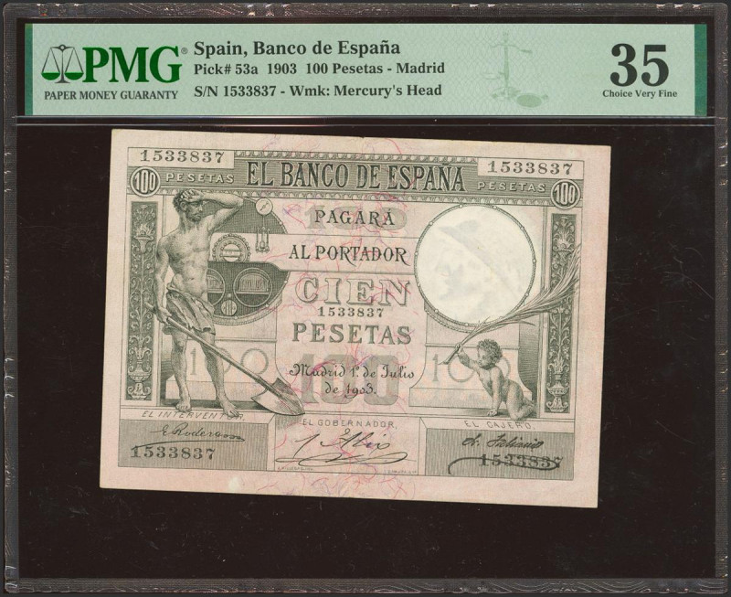 100 Pesetas. 1 de Julio de 1903. Sin serie. (Edifil 2023: 310, Pick: 53). Muy ra...