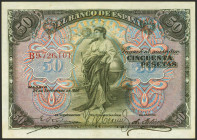 50 Pesetas. 24 de Septiembre de 1906. Serie B. (Edifil 2023: 315a, Pick: 58a). Conserva parte de su apresto original. EBC.