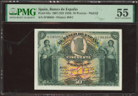 50 Pesetas. 15 de Julio de 1907. Sin serie. (Edifil 2023: 319, Pick: 63a). Raro en esta calidad. EBC+. Encapsulado PMG55.