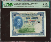 100 Pesetas. 1 de Julio de 1925. Serie A, sin la firma de cajero y taladrado SPECIMEN. (Edifil 2023: 323aM, Pick: 69s). Extraordinariamente raro, más ...