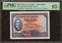 50 Pesetas. 17 de Mayo de 1927. SPECIMEN y numeración 0,000,000. (Edifil 202: 326M, Pick: 72s). Rarísimo, conserva todo su apresto original. SC. Encap...