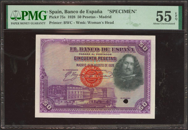 50 Pesetas. 1 de Julio de 1928. Sin numeración, sello en rojo de Bradbury y sin ...
