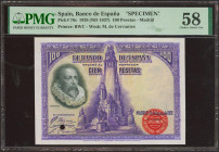 100 Pesetas. 15 de Agosto de 1928. Sin numeración, sello en rojo de Bradbury y sin firma del cajero. (Edifil 2023: 355Mb, Pick: 76s). Rarísimo. EBC++....