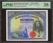 1000 Pesetas. 15 de Agosto de 1928. Sin numeración, sello en rojo de Bradbury y sin firma del cajero. (Edifil 2023: 357Mb, Pick: 78s). Rarísimo, apres...