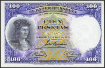 100 Pesetas. 25 de Abril de 1931. Sin serie. (Edifil 2023: 360). Conserva todo su apresto original. SC-.