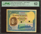 500 Pesetas. 7 de Enero de 1935. Numeración 0000000, taladro en las firmas y sin firma del cajero. (Edifil 2023: 365M, Pick: 89s). Rarísimo, tonalizad...