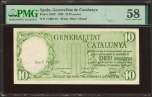 10 Pesetas. 25 de Septiembre de 1936. Generalitat de Catalunya. Serie C. (Edifil 2023: 374, Pick: S593). Muy raro en esta calidad. EBC++. Encapsulado ...