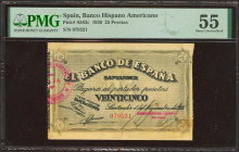 25 Pesetas. 1 de Noviembre de 1936. Sucursal de Santander, antefirma del Banco Hispano Americano. Sin Serie. (Edifil 2023: 377c, Pick: S583c). Muy rar...