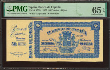 50 Pesetas. NO EMITIDO. Septiembre 1937. Sucursal de Gijón. Sin serie y con la matriz a la izquierda. (Edifil 2023: NE33, Pick: S579). Muy raro, espec...