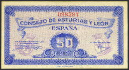 50 Céntimos. 1937. Asturias y León. Sin serie. (Edifil 2023: 396, Pick: S603). Inusual. SC.