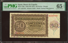 50 Pesetas. 21 de Noviembre de 1936. Serie A. (Edifil 2023: 420, Pick: 100a). Muy raro en esta excepcional calidad, apresto original. Encapsulado PMG6...