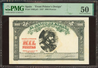 1000 Pesetas. 18 de Julio de 1937. Pruebas de color del No Emitido, de anverso y reverso. (Edifil: NE44P, Pick: 106Epd1, 106Ep2). Extremadamente raras...