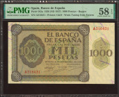 1000 Pesetas. 21 de Noviembre de 1936. Serie A. (Edifil 2023: 423, Pick: 103a). Rarísimo en esta excepcional calidad, ondulación sin romper fibra. EBC...