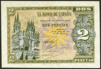 2 Pesetas. 30 de Abril de 1938. Serie A. (Edifil 2023: 429a, Pick: 109a). Apresto original. SC.